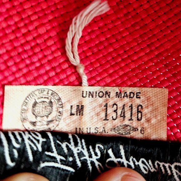 Vintage Red Straw Hat by Saks Fifth Avenue Union Label USA 22.5\